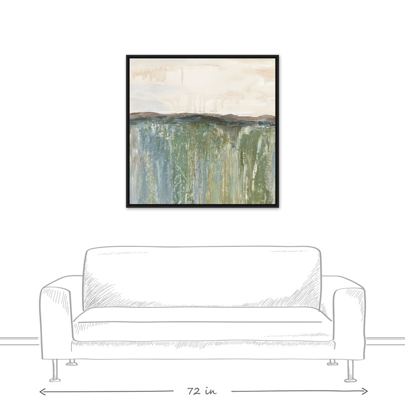 Champ d'herbe abstrait - peinture sur toile, Toile à cadre flottant noir, H 37,75 po x l 37,75 po x P 1,75 po