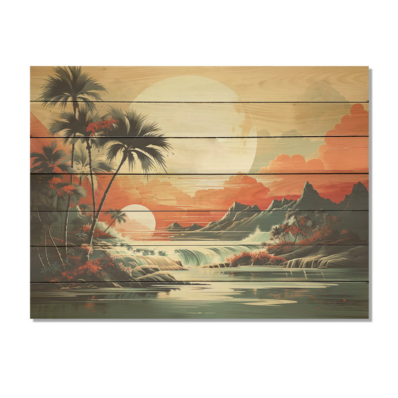 Art Deco Tropical Dreams At Sunset I - Abstract Landscape On Wood Print, 34" H x 44" W x 0.78" D