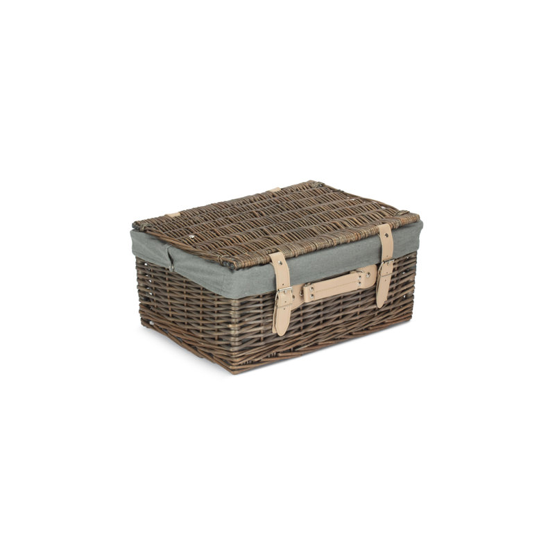 Wicker Basket with Lining, Antique Wash Hamper/Grey Lining