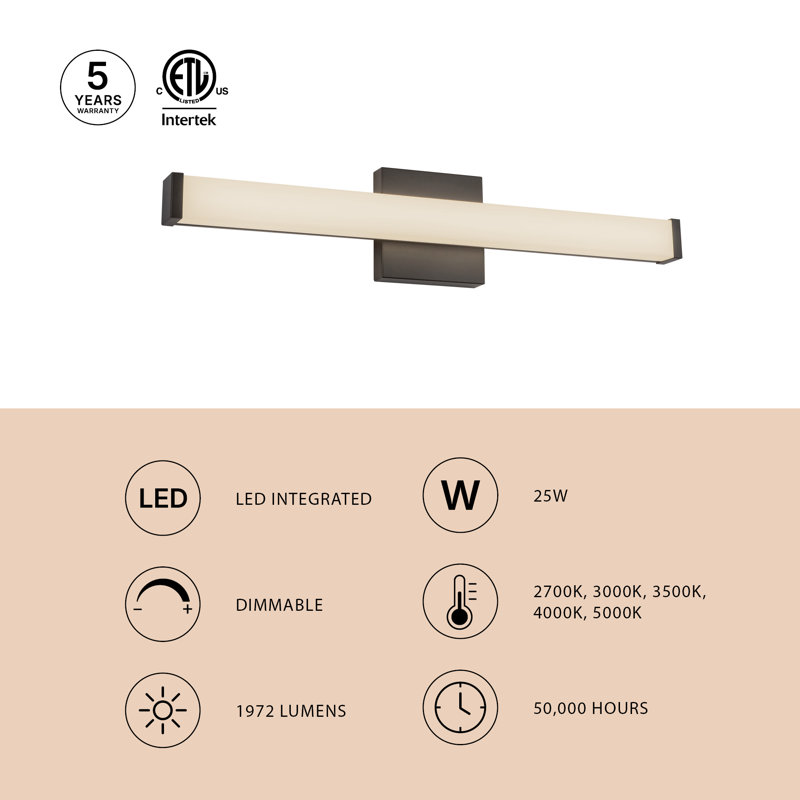 Geri 24-in Black dimmable LED Wall Sconce, Nickel