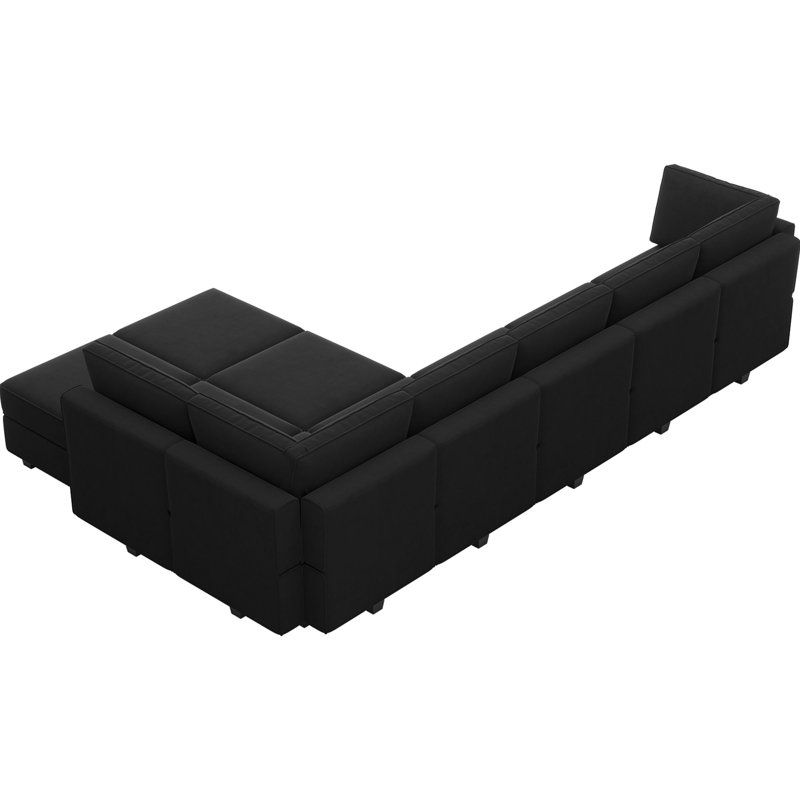 Canapé modulaire en velours réversible 9 pièces avec rangement Wylodene, Velours noir