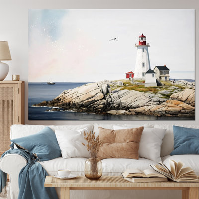 Art mural en toile «Phare par l'océan I»