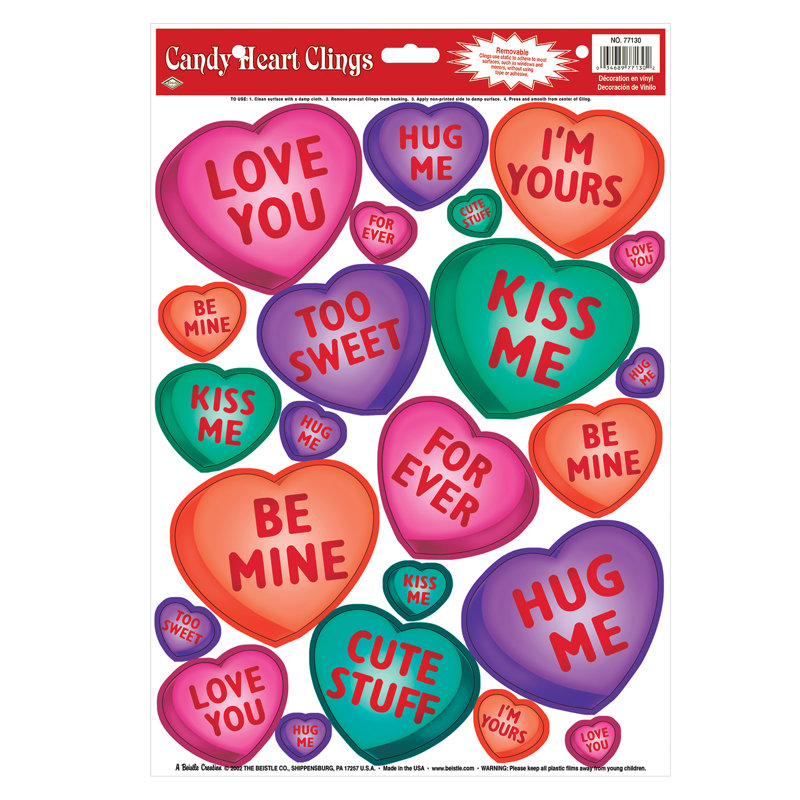 Candy Heart Clings - paquet de 12 de 12 po x 17 po