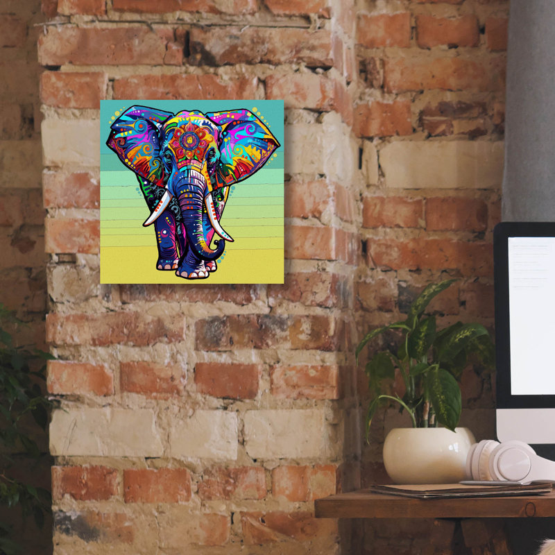 «The Grateful Elephant» par Dean Russo, art mural sur toile, 26 po x 26 po, H 12 po x l 12 po x P 0,75 po