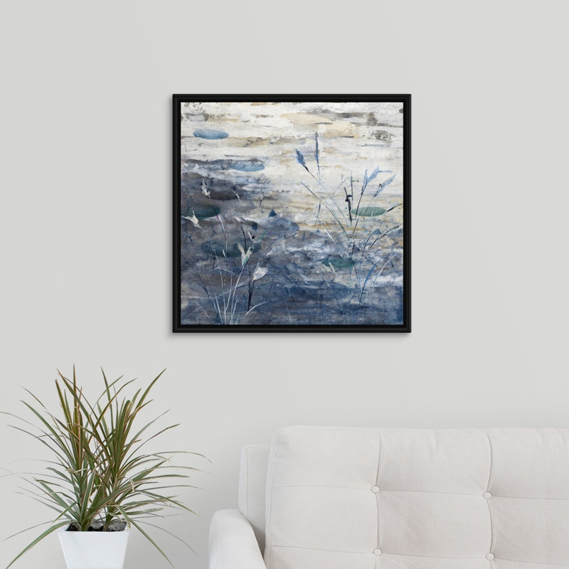 «Pond», peinture sur toile, Cadre flottant noir, H 21,7 po x l 21,7 po x p 1,75 po