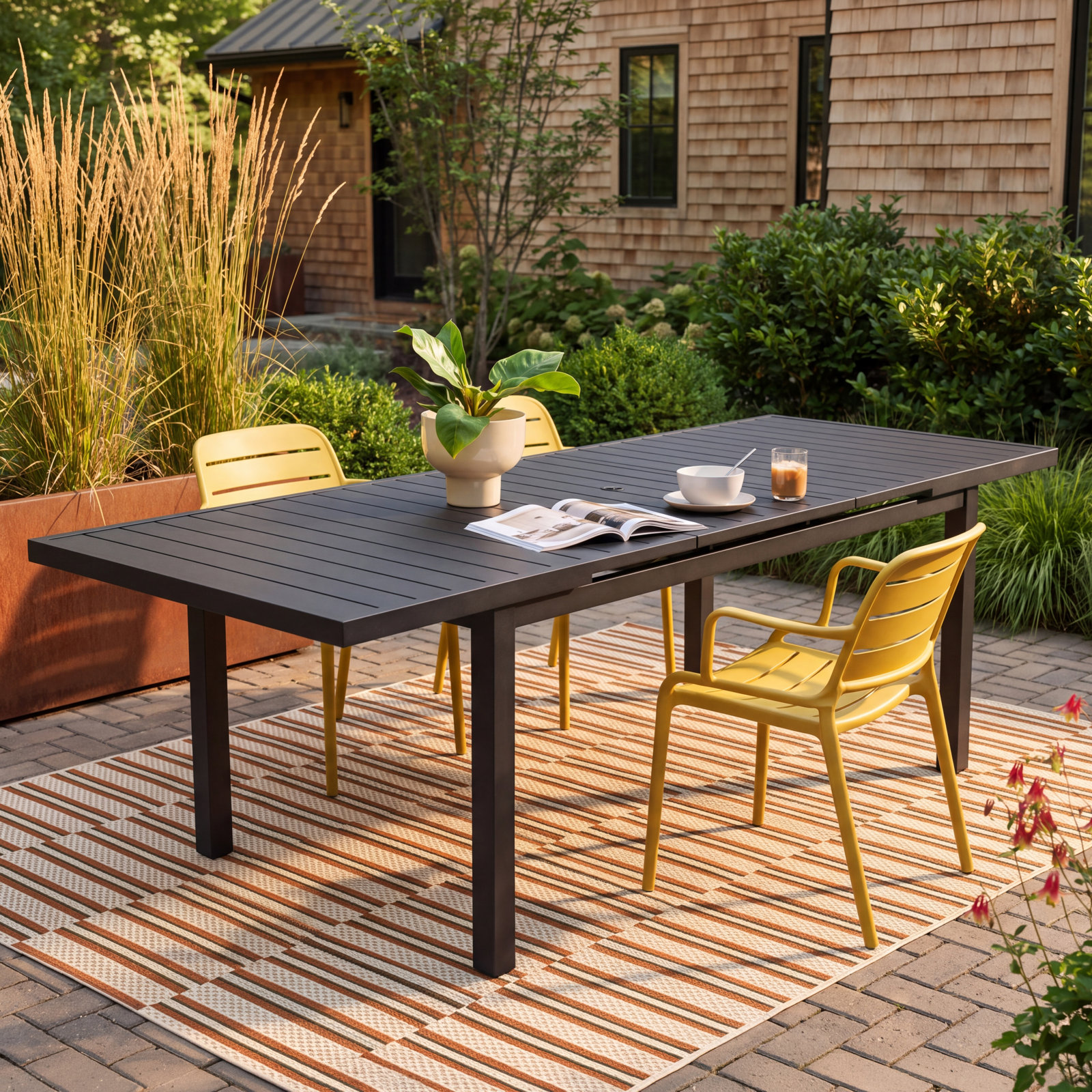 Ottie 96" Extendable Patio Dining Table, Gray