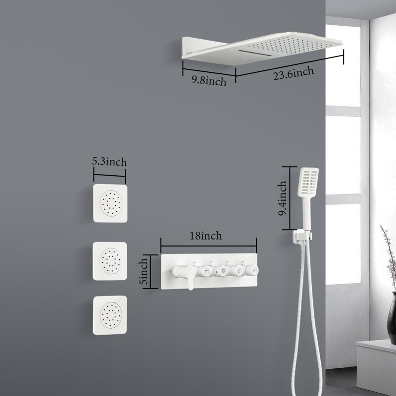 Complete Shower System with Rough in-Valve, White