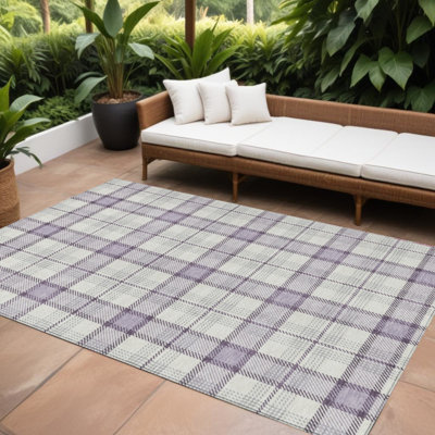 8' X 10' Lavender Purple Plaid Washable Indoor Outdoor Area Rug