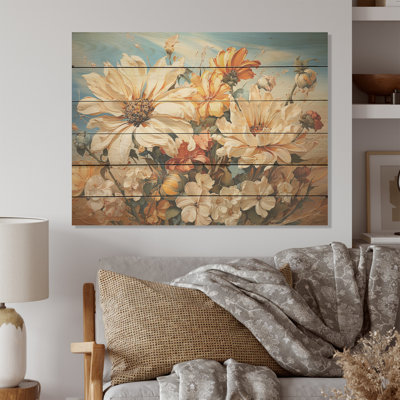 Sunflowers Country Charm - Art mural en bois de tournesols sur bois de pin naturel