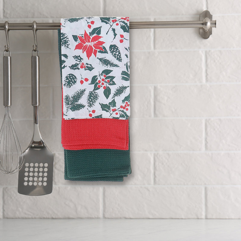 Ensemble de serviettes de cuisine (ensemble de 3 pièces) (gui poinsettia)
