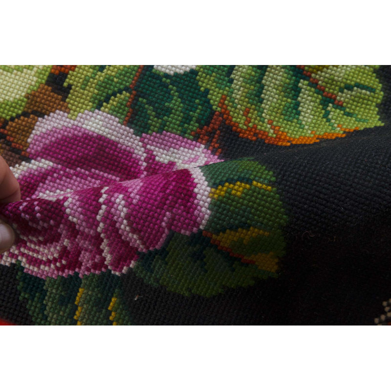 Tapis noir / brun antique 9 pi 7 po x 10 pi Mid-20Th Century