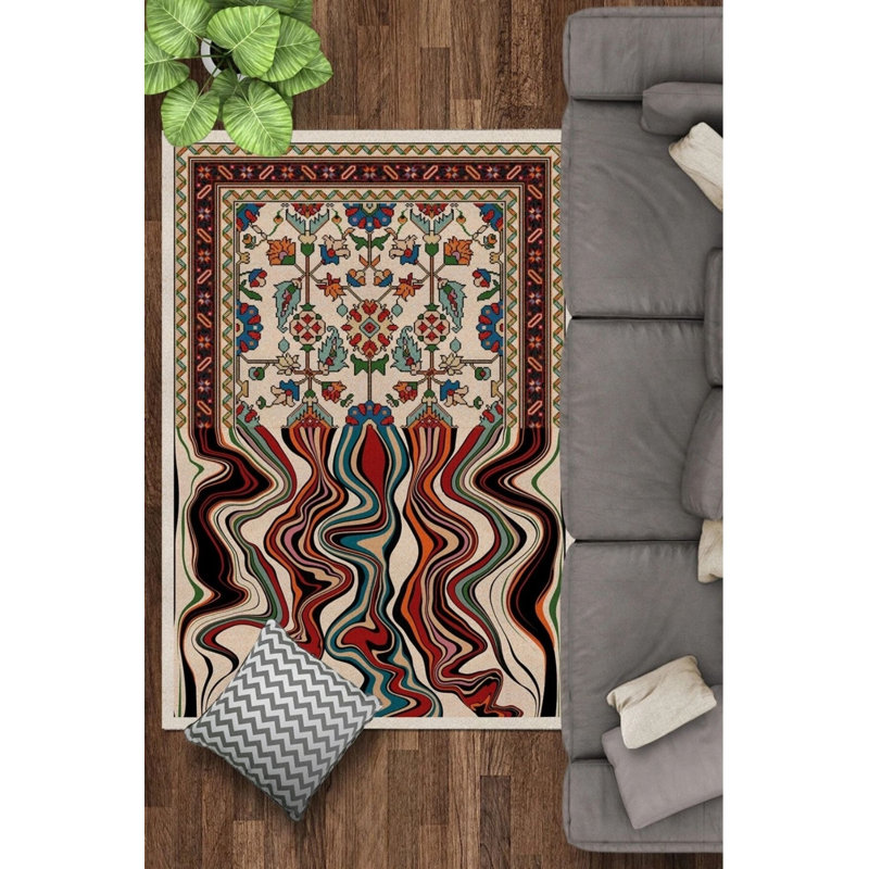 Tapis décoratif tissé à motif géométrique traditionnel et moderne, Rectangle 4 pi x 5 pi 11 po