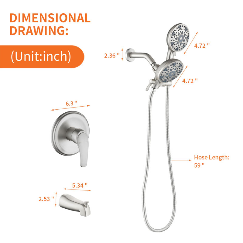 Complete Shower System with Rough in-Valve, Brushed Nickel