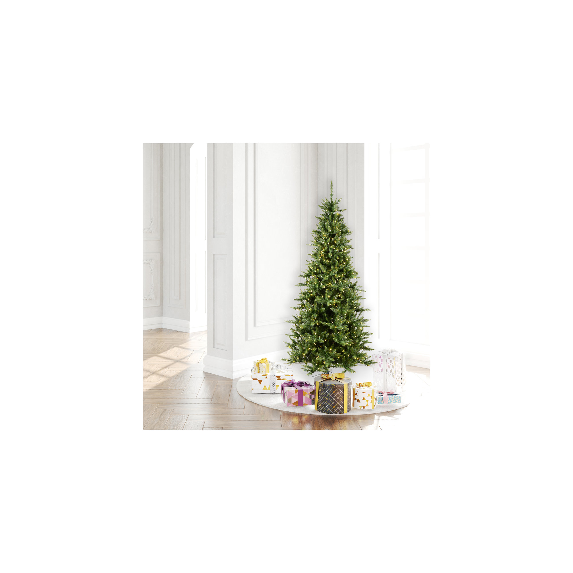 Peabody Fir Slim Artificial Christmas Tree, 6.5' H, Clear Lights, Pre-Lit