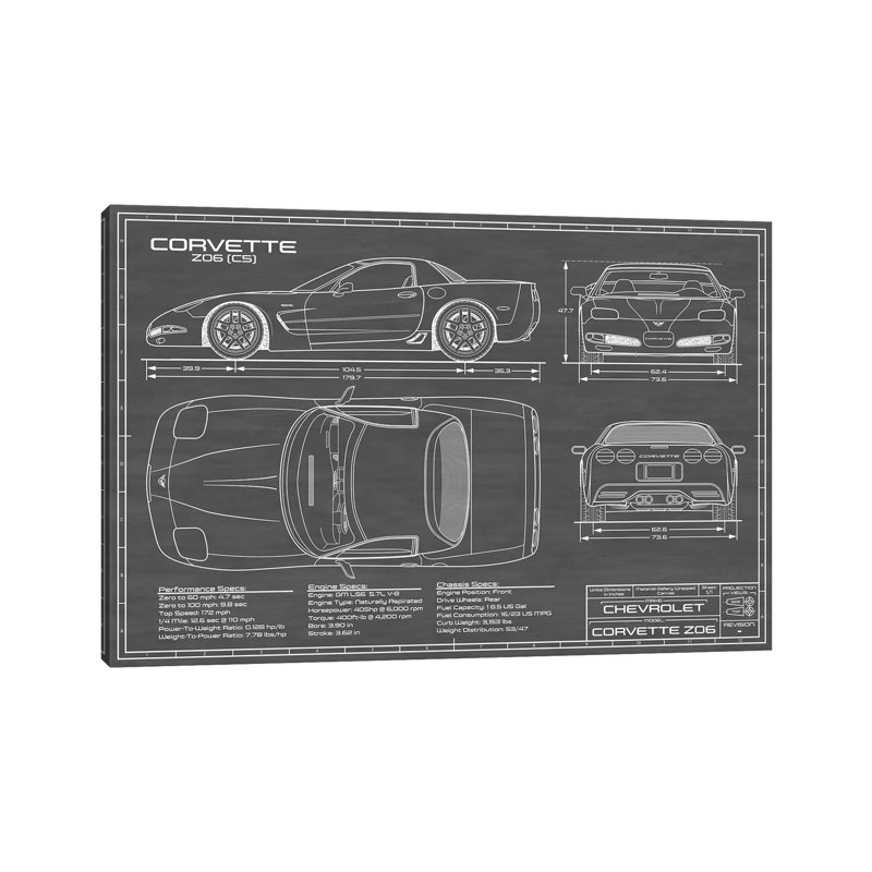 Corvette (C5) Z06 noir par Action Blueprints - impression, H 18 po x l 26 po x P 1,5 po