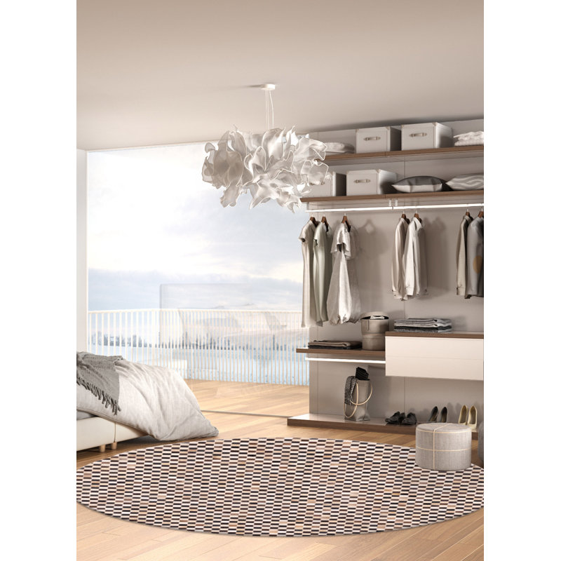 Tapis en cuir de vache brun et ivoire 6 pi 6 po x 6 pi 6 po