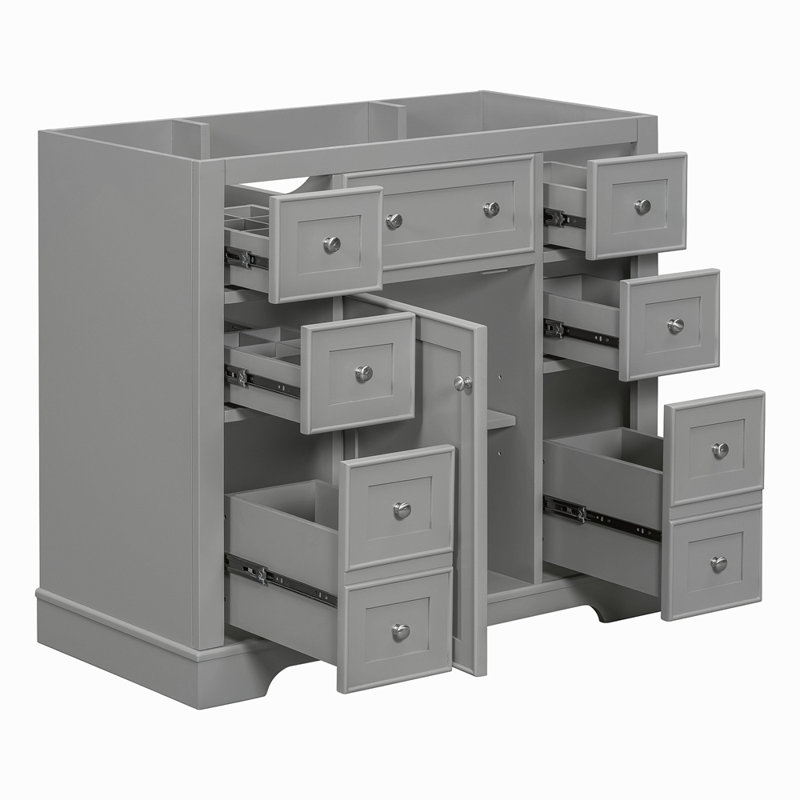 Meuble-lavabo 36 po sans lavabo, base d'armoire seulement, une armoire et six tiroirs, Gris