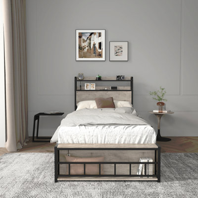 Twin Bed Frames, Headboard And Charging Station & LED Light For Bedroom, Solid And Stable, Noise Free, No Box Spring Needed, Easy Assembly