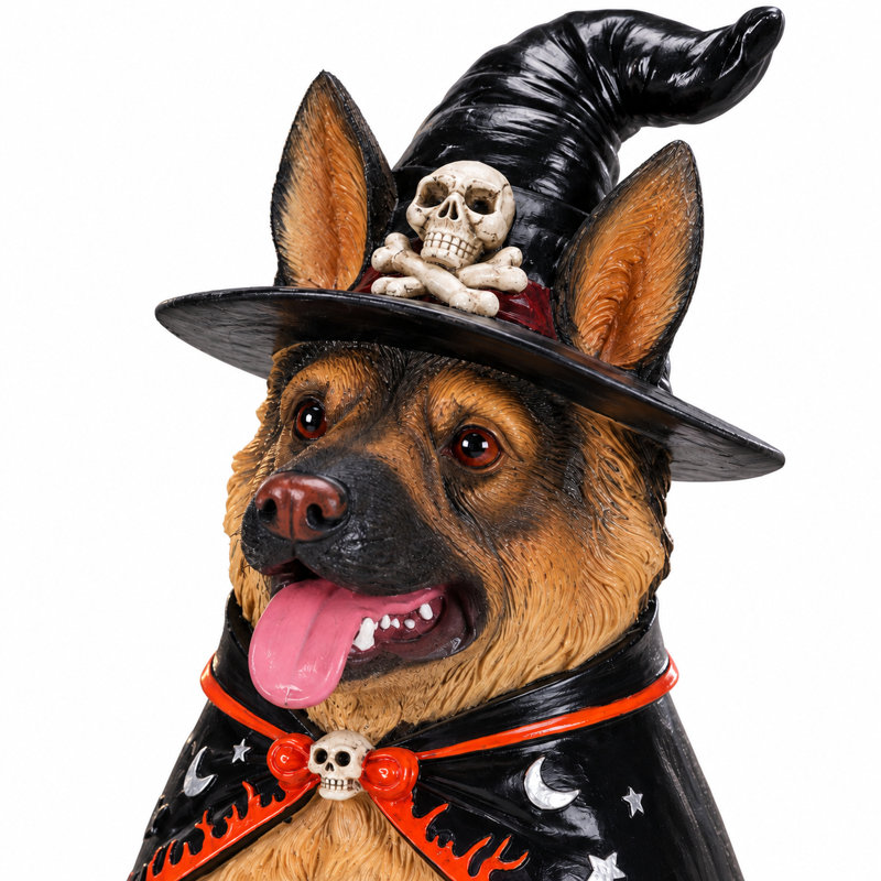 Statue lumineuse de chien pour Halloween, décoration citrouille sorcière en résine durable avec piles, 4 modèles