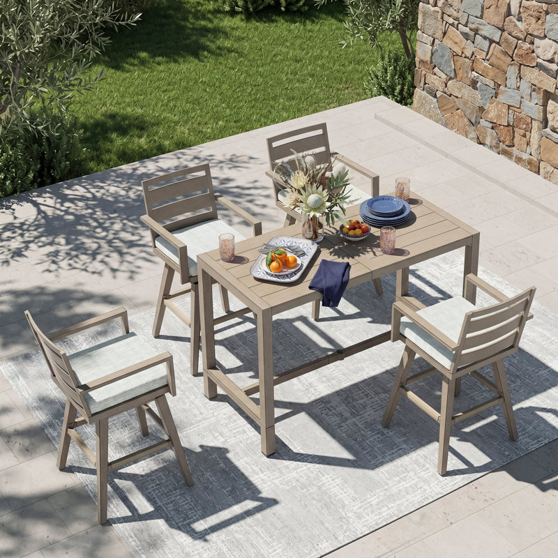 Winston Patio Aluminum 4 Person Bar Set With 2-In-1 Convertible High Bar Table And Swivel Bar Stools
