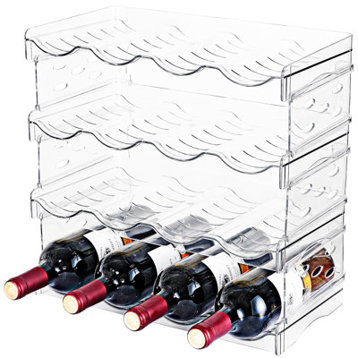 Stackable Wine Rack,Wine Bottle Holder For Inside Cabinet,For Pantry,Refrigerator,Countertop Organization-4 Tiers For 16 Bottles by Rebrilliant