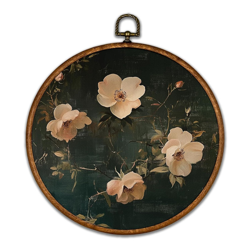 Art mural rond neutre floral