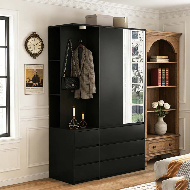 Garde-robe en bois 70,8 "avec 3 portes et 2 tiroirs
