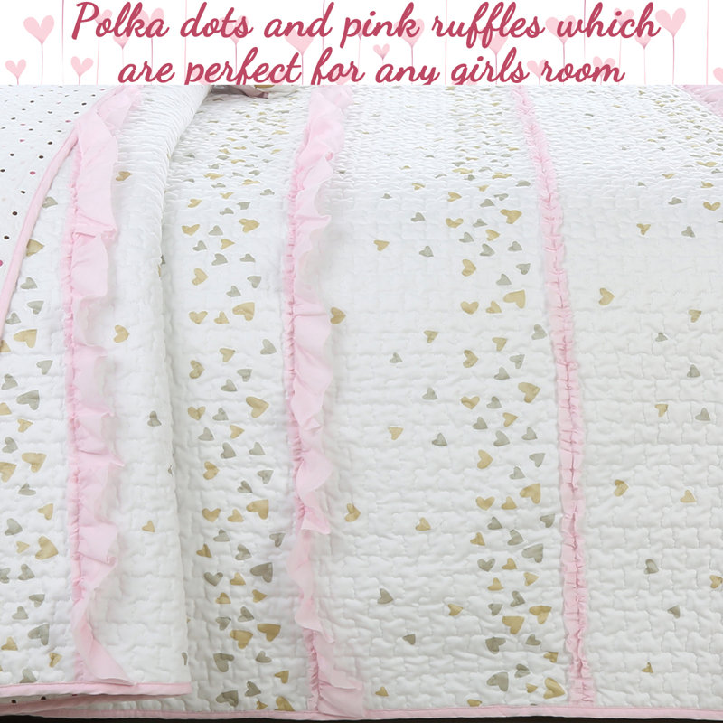 Pink and White Reversible Cotton Twin Quilt Set