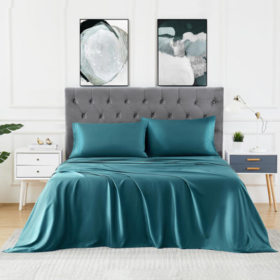 Cooling Sheets Queen, Deep Pocket Hotel Luxury Bedding, Silky Soft Moisture Wicking Rayon Sheets for Hot Sleepers, Teal & Queen