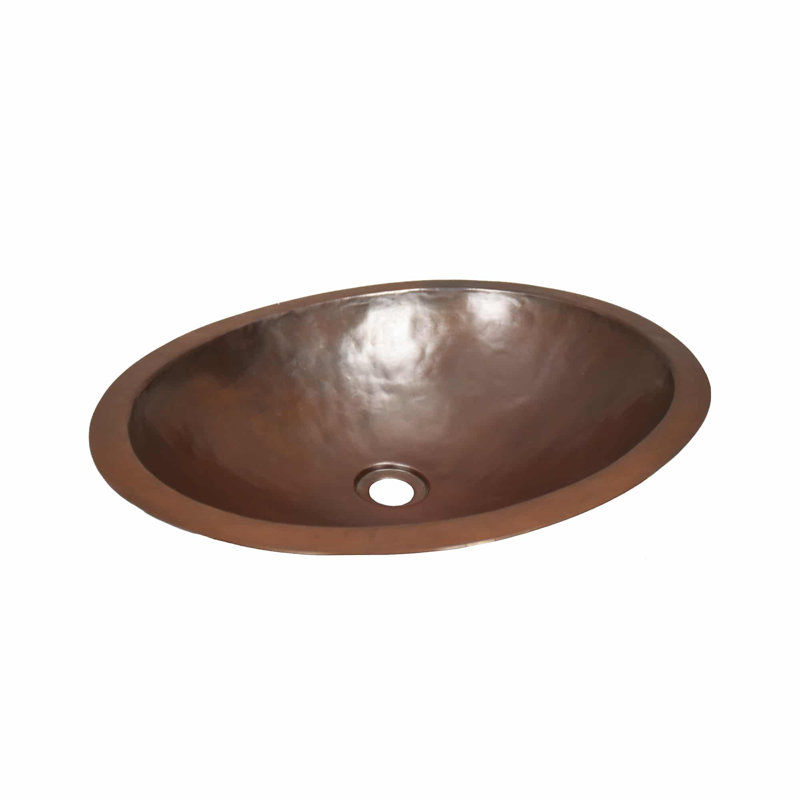 Copper Hand Hammered Oval Undermount Bathroom Sink, Foundry Antique Copper