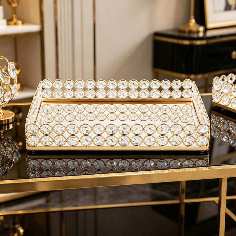 Metal Crystal Mirror Tray - Elegant Multi-Functional Display And Organizer For Vanity, Jewelry, Desserts, And Home Decor Centerpieces