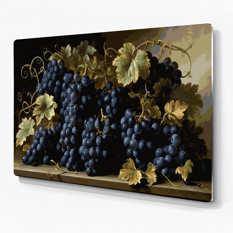 Art mural en métal noir «Fruit raisin Kyoho», H 12 po x l 18 po