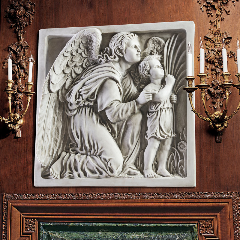 24" Antique Stone Resin Guiding Angel Wall Frieze