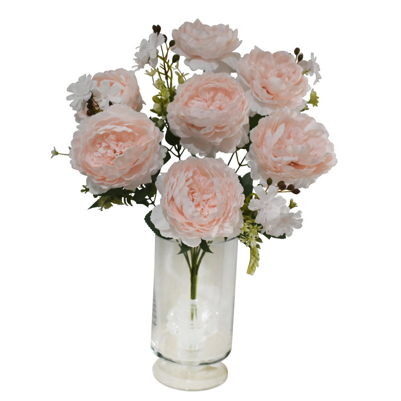 Faux buissons de pivoines - 11 têtes, Rose