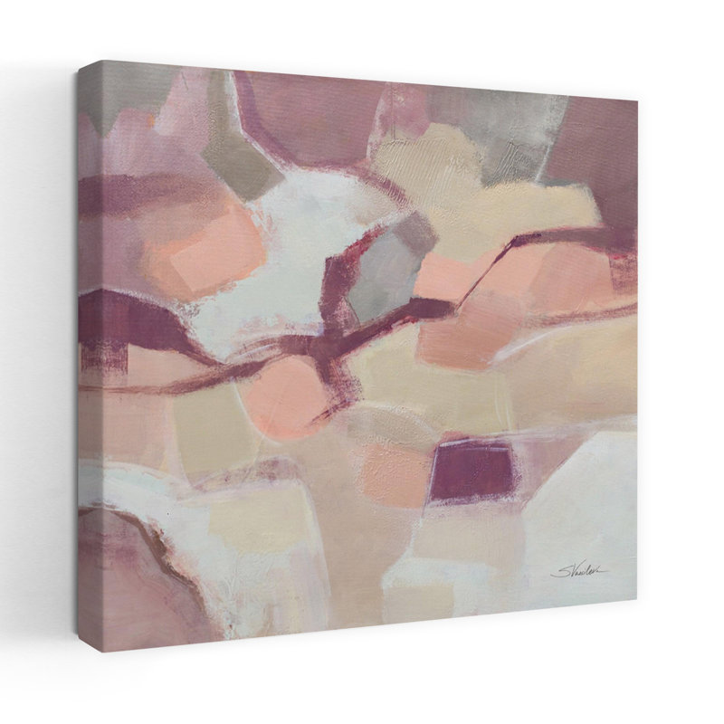 Contemporary Mauve Facets With Abstract Cream Art by Silvia Vassileva - Wrapped Canvas Print, 45.72 cm H x 45.72 cm W