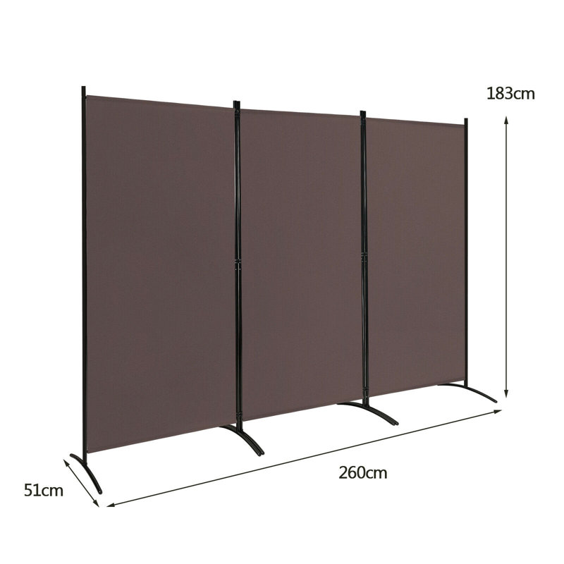 Ecevit 3 - Panel Folding Room Divider, 183cm H x 260cm W x 50.8cm D, Brown