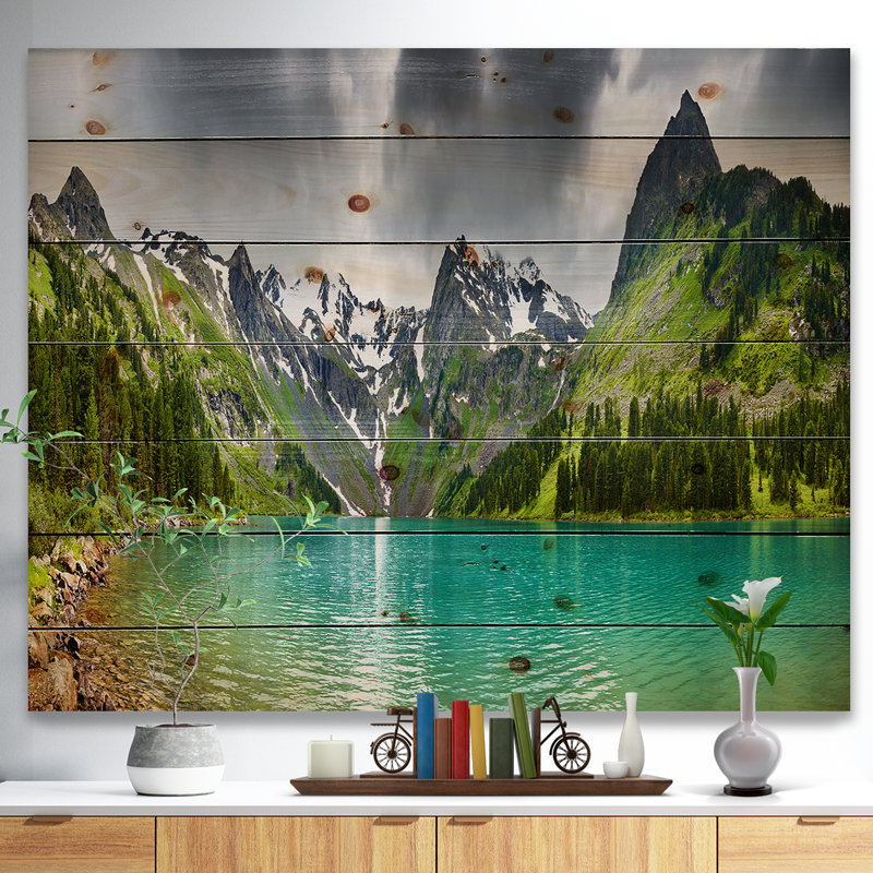 Mountain Lake Panorama - impression d'art graphique, H 30 po x l 40 po x P 1,5 po, Bois
