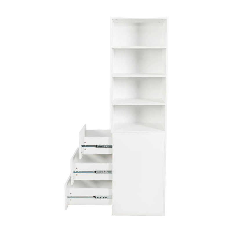 Vitrine, étagère à 4 niveaux, 3 tiroirs latéraux, Blanc