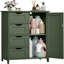 4-Tier Storage Cabinet With Drawer Bins And Open Shelving - Green Wooden Cabinet For Bathroom, Bedroom, Or Living Room Organization