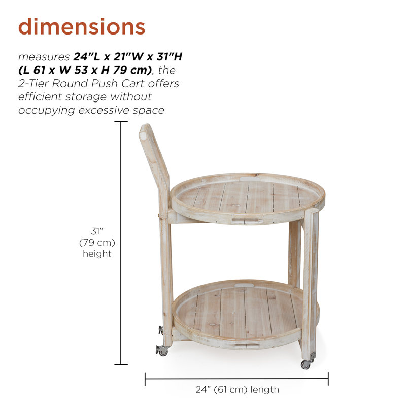Wood 2-Tier Rolling Storage Cart