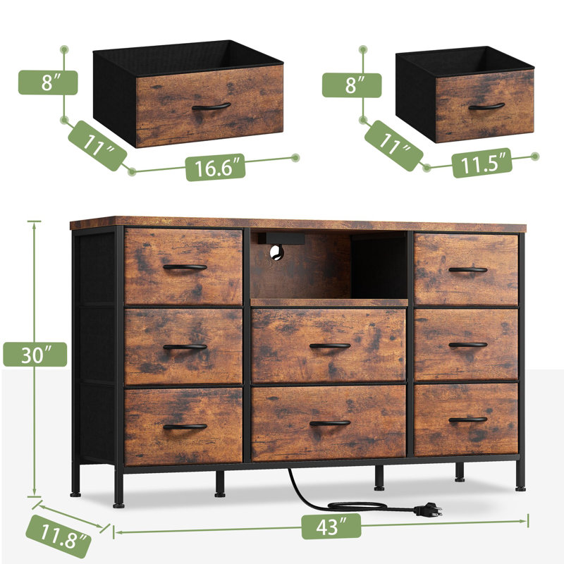 Commode 8 tiroirs Alfie-Thomas, Brun rustique / noir