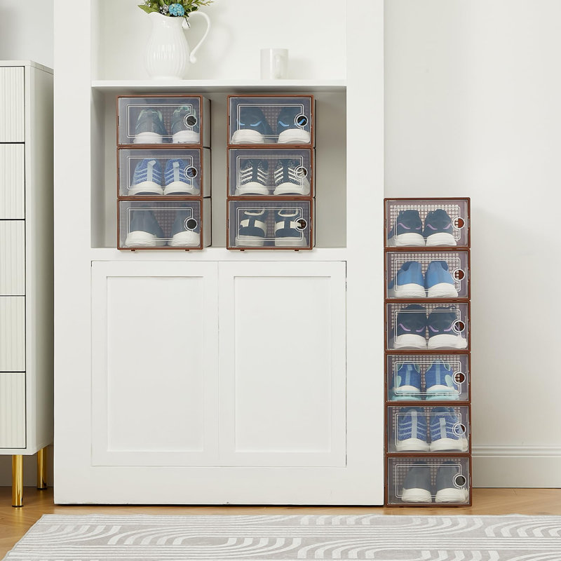 12 boîtes de rangement en plastique transparentes et grises avec couvercles durables, Brun