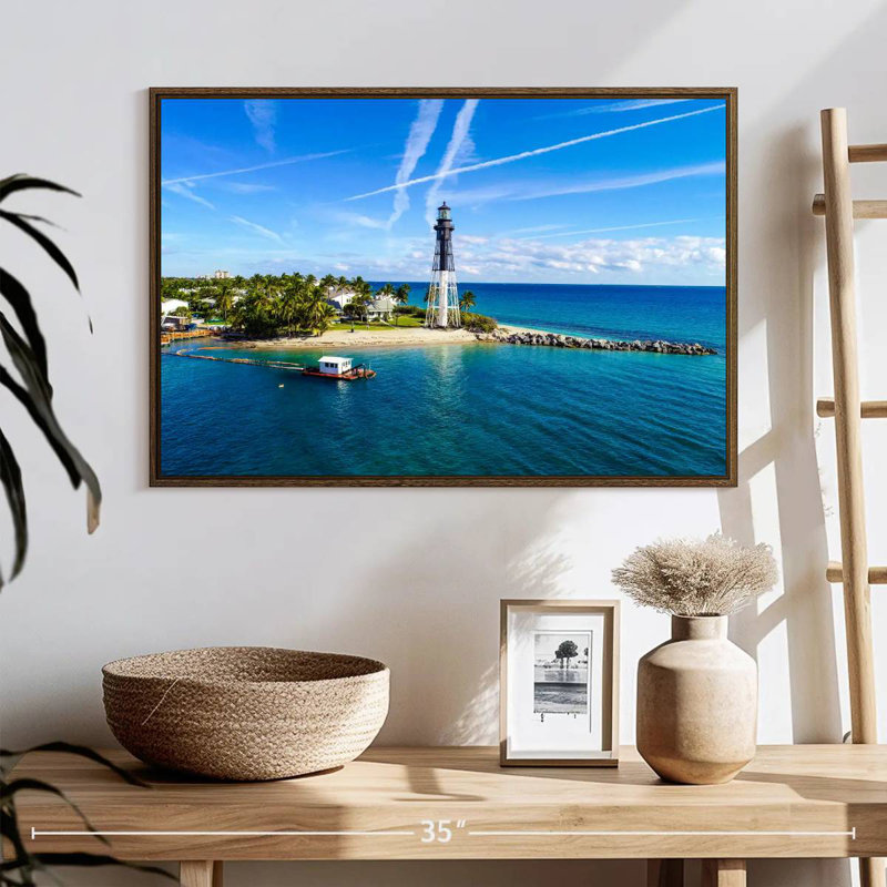 Florida Lighthouse Point, 25 po x 17 po, Cadre flottant en noyer