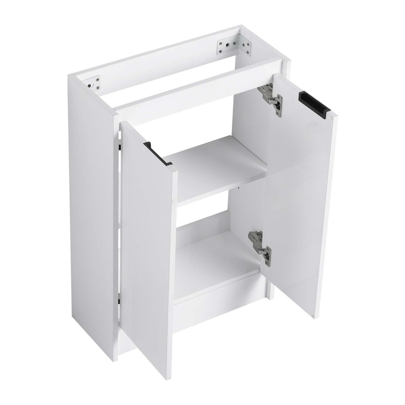 Meuble-lavabo autoportant de 23 po avec lavabo et portes, Blanc lustré