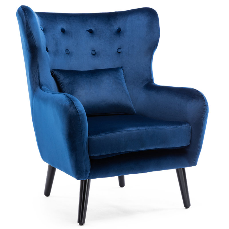 Glennon Upholstered Wingback Chair, Navy without Footstool