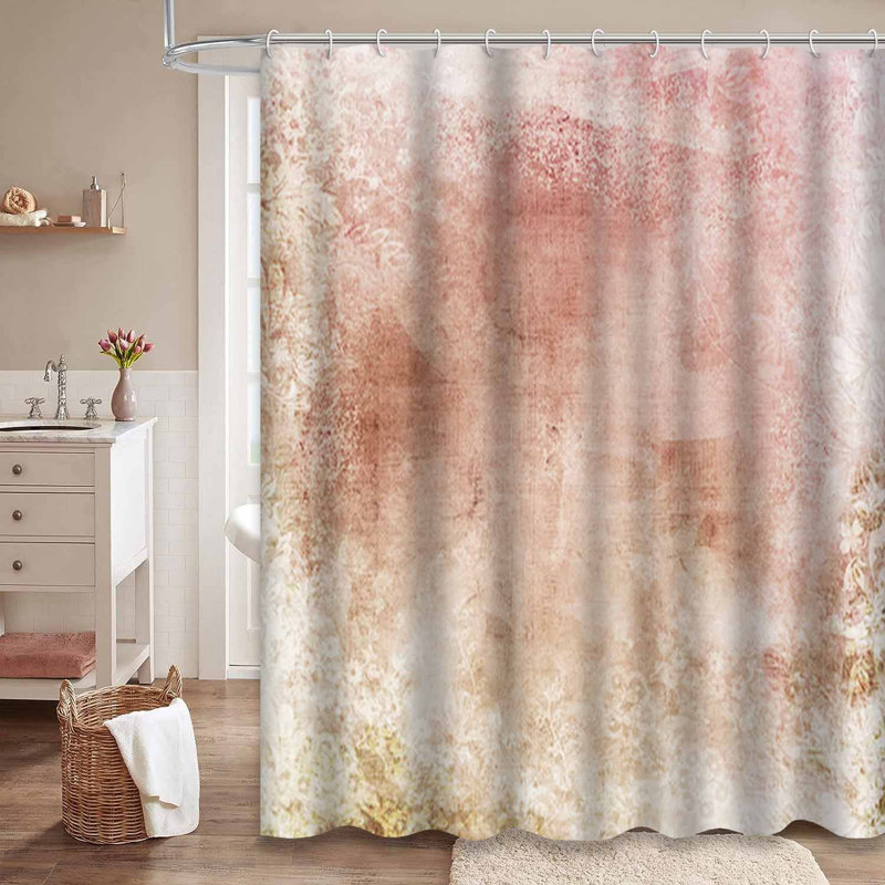 Rideau de douche imperméable à motif floral rose avec bordure en pastel rose et 12 crochets, L 72 po x l 84 po