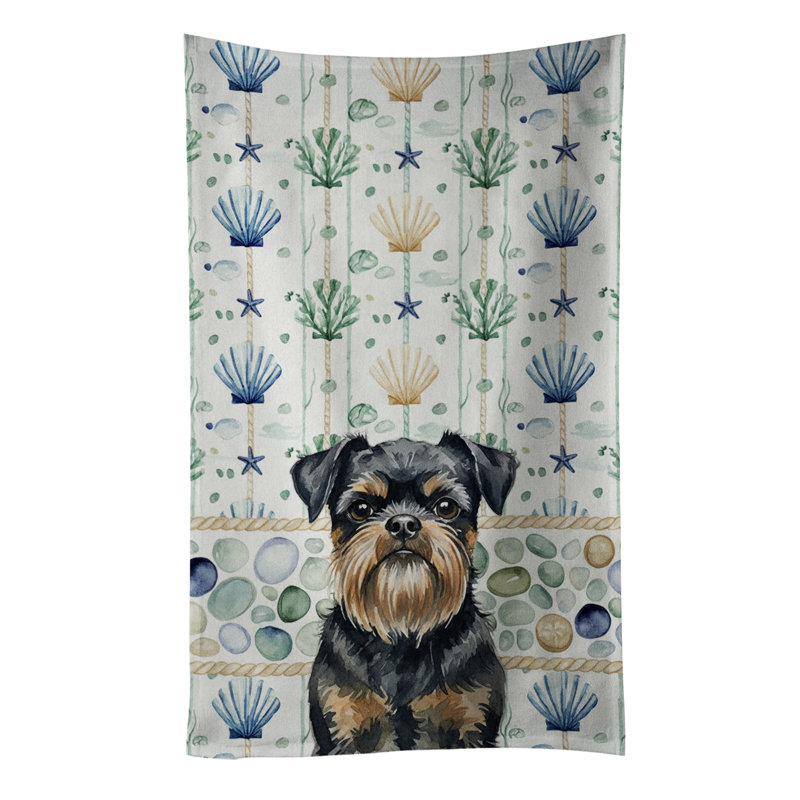 Black and Tan Brussels Griffon Coastal Sea Glass Kitchen Towel, Black and Tan Brussels Griffon