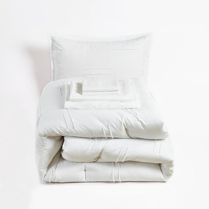 Reina Geometric Waffle Textured Bed in a Bag Comforter Set with Sheets, Full Comforter + 6 Additional Pieces