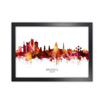 Brussels Belgium Skyline Red City Name by Michael Tompsett - Print