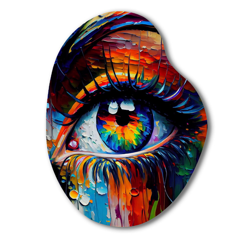 Œil coloré, art mural asymétrique en forme de poire en métal II, H 30 po x l 22 po x P 1 po